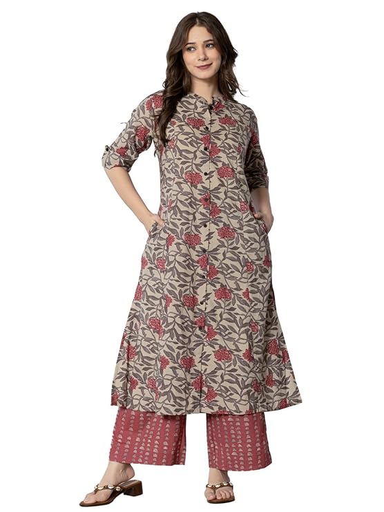 rytras Women’s Cotton Straight Kurta Set with Palazzo Pants